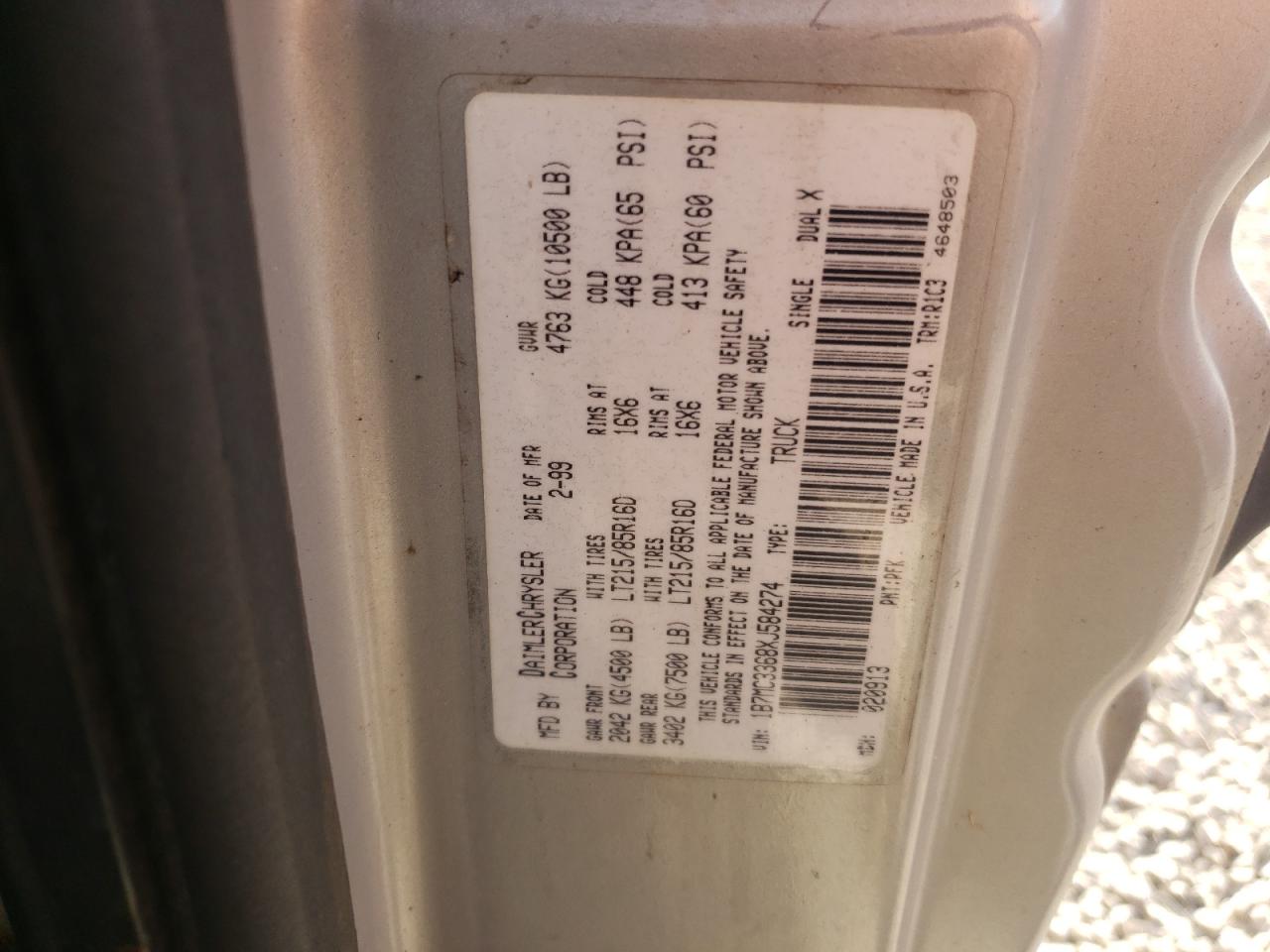 Photo 10 from auction – 1999 DODGE RAM 3500 with VIN 1B7MC3368XJ584274