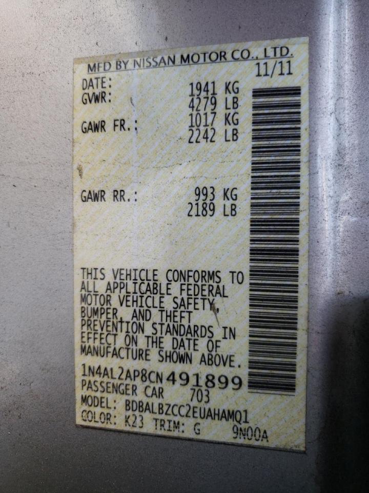 Photo 10 from auction – 2012 NISSAN ALTIMA BAS with VIN 1N4AL2AP8CN491899