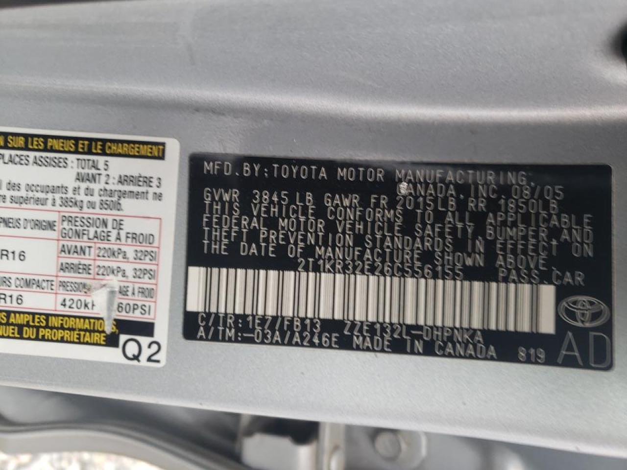 Photo 10 from auction – 2006 TOYOTA COROLLA MA with VIN 2T1KR32E26C556155