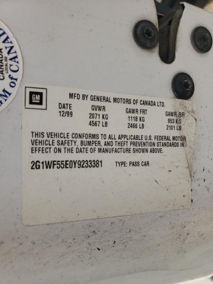 Zdjęcie 10 z aukcji – 2000 CHEVROLET IMPALA z VIN 2G1WF55E0Y9233381