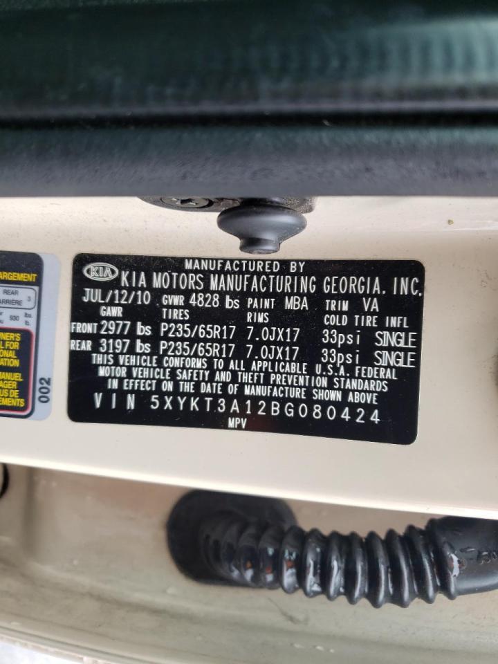 Photo 10 from auction – 2011 KIA SORENTO BA with VIN 5XYKT3A12BG080424