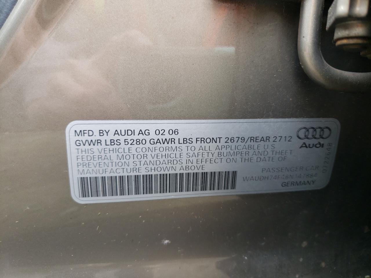 Photo 10 from auction – 2006 AUDI A6 3.2 QUA with VIN WAUDH74F46N147884