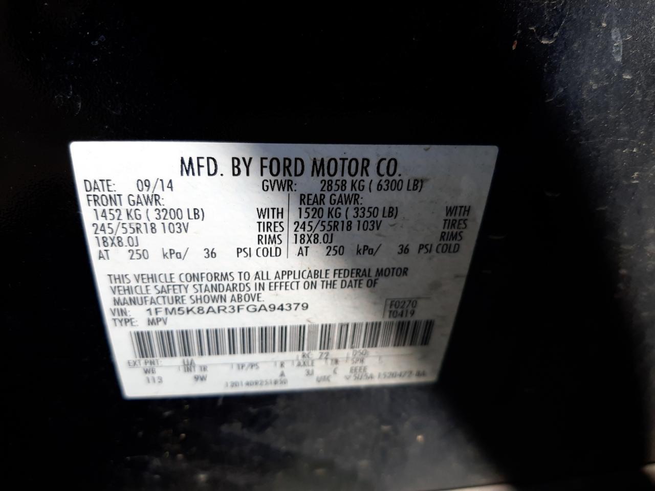 Photo 10 from auction – 2015 FORD EXPLORER P with VIN 1FM5K8AR3FGA94379