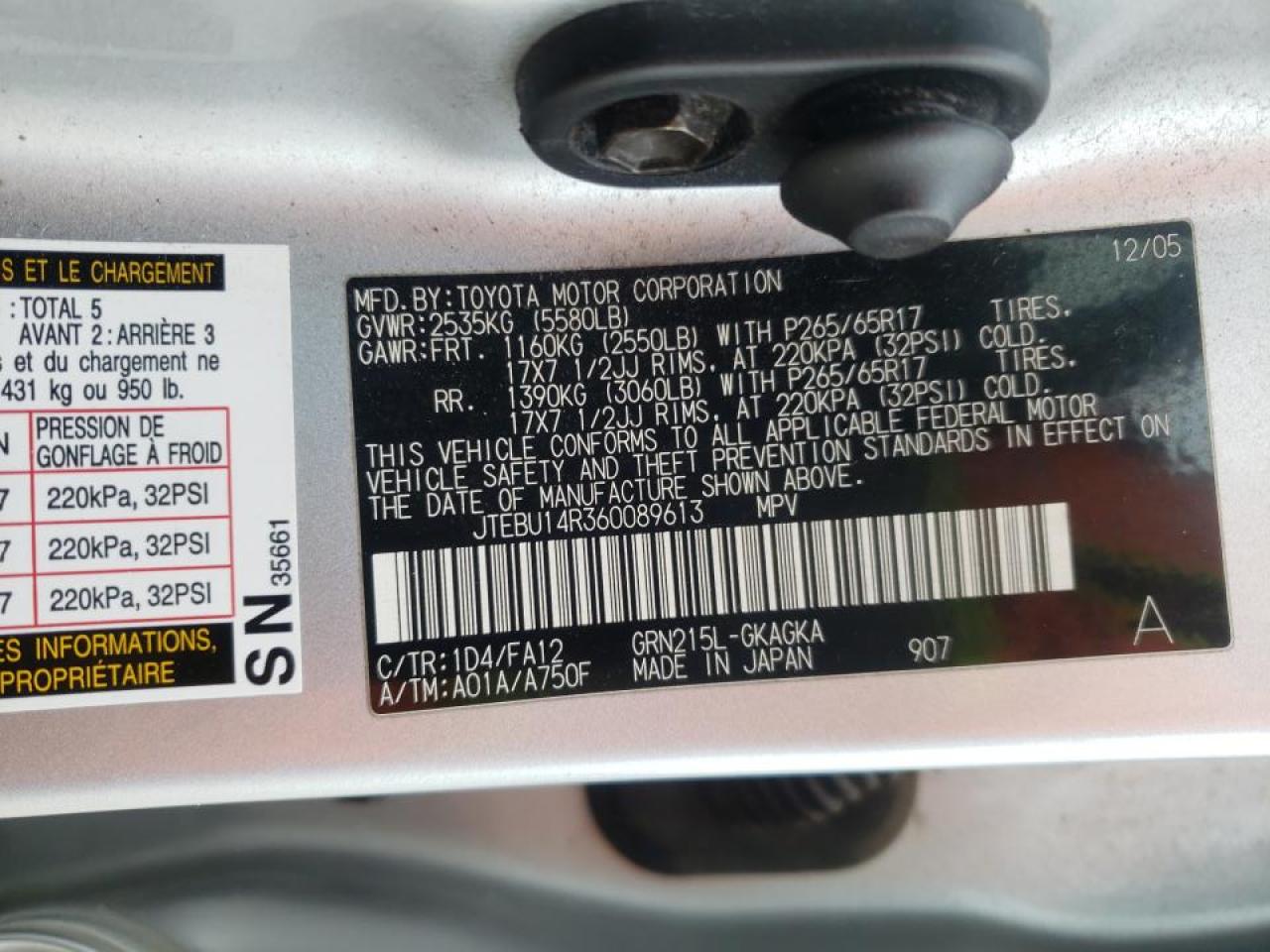 Photo 10 from auction – 2006 TOYOTA 4RUNNER SR with VIN JTEBU14R360089613