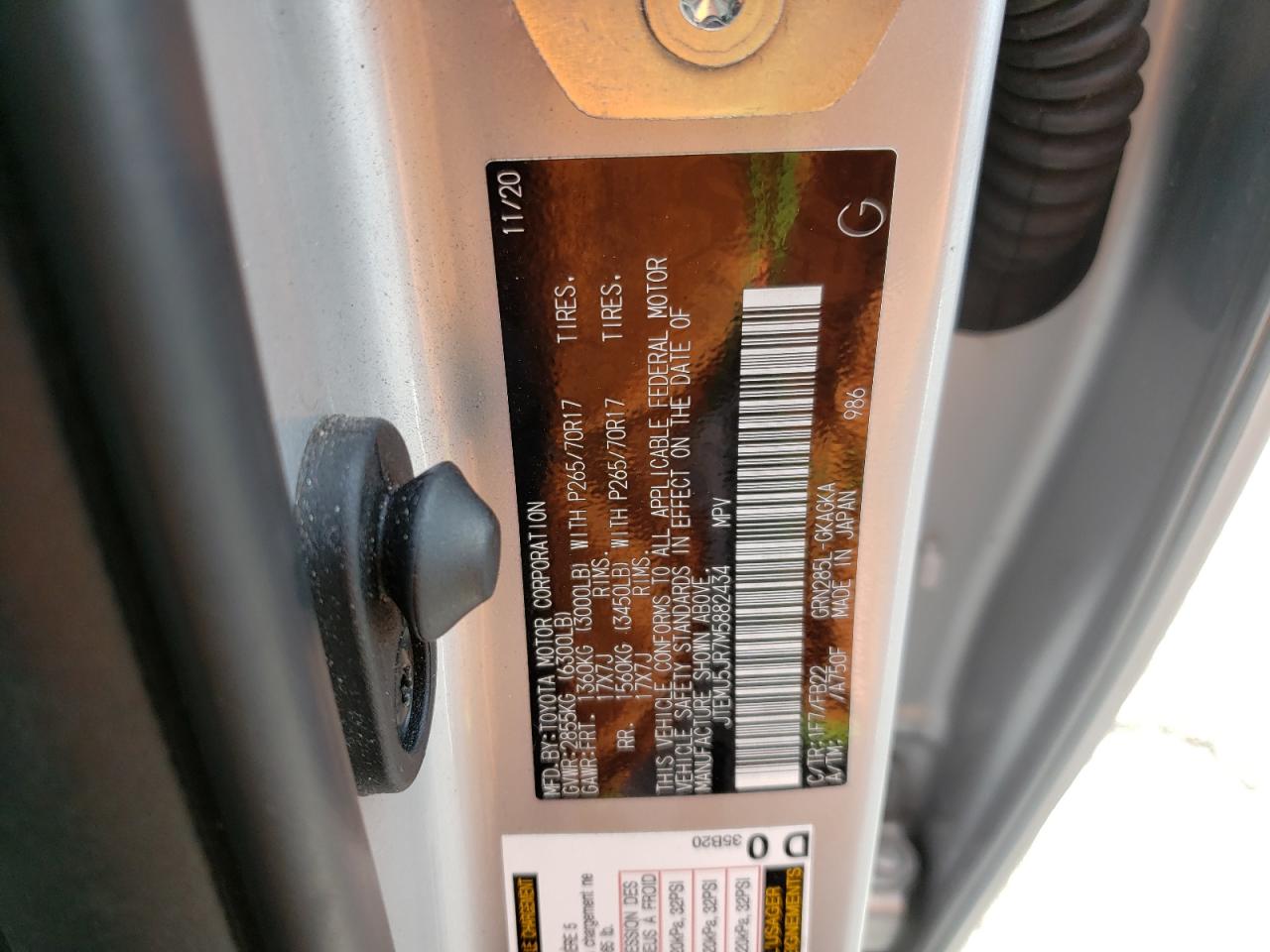 Photo 10 from auction – 2021 TOYOTA 4RUNNER SR with VIN JTEMU5JR7M5882434