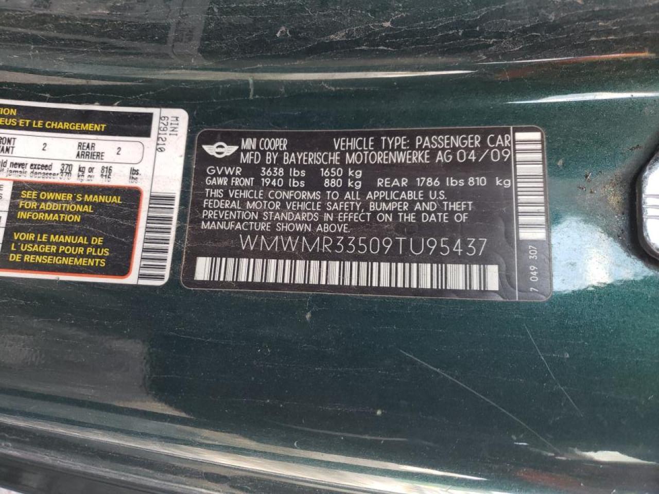 Photo 10 from auction – 2009 MINI COOPER with VIN WMWMR33509TU95437