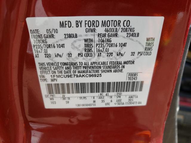 Photo 10 from auction – 2010 FORD ESCAPE LIM with VIN 1FMCU9E79AKC96925