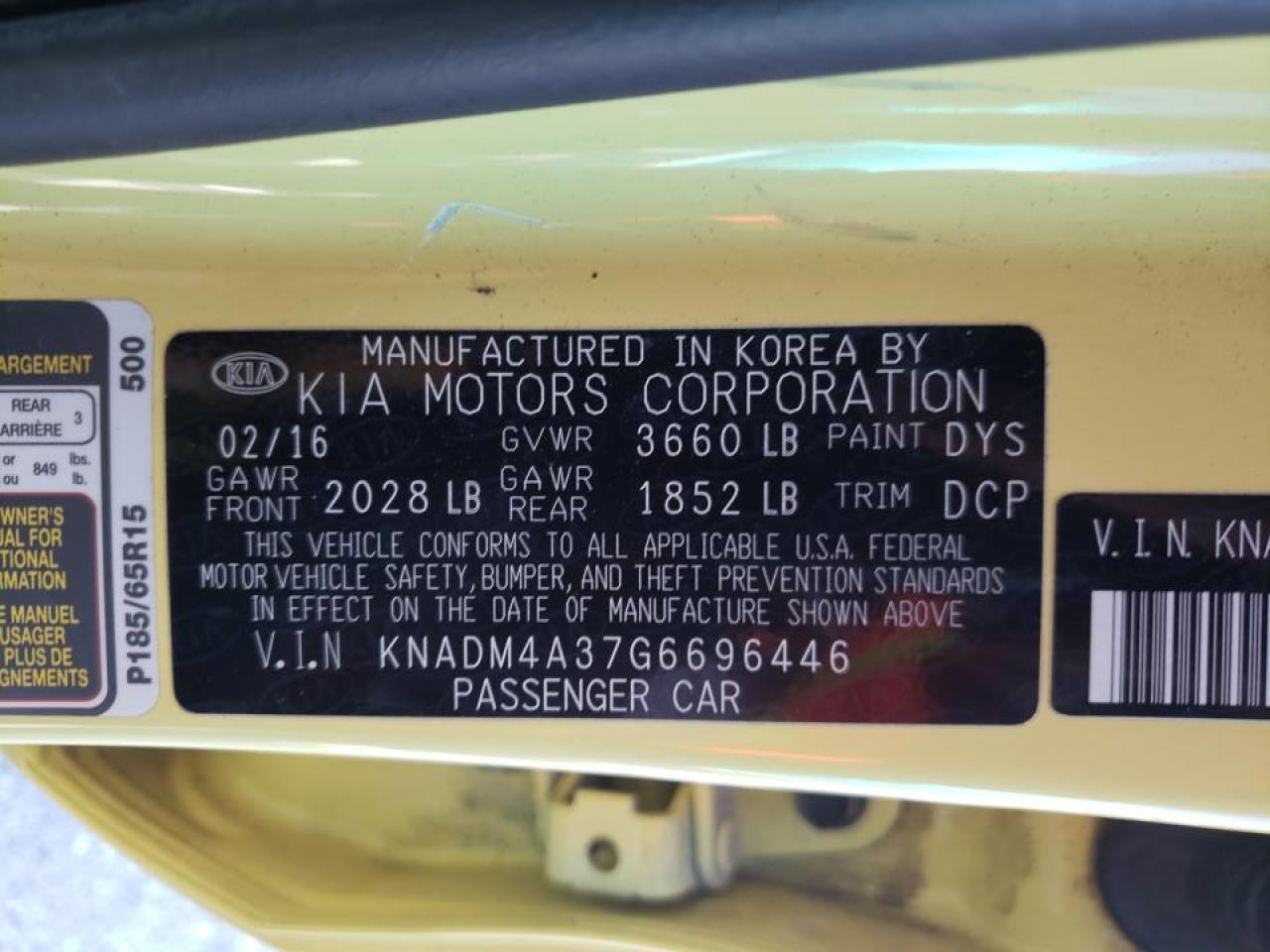 Photo 10 from auction – 2016 KIA RIO LX with VIN KNADM4A37G6696446