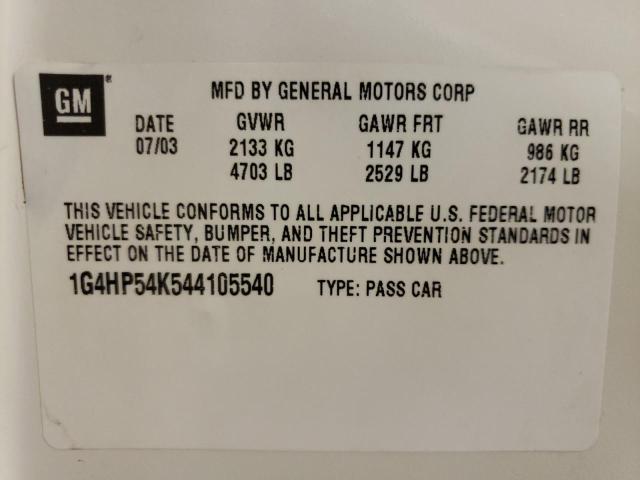 Photo 10 from auction – 2004 BUICK LESABRE CU with VIN 1G4HP54K544105540
