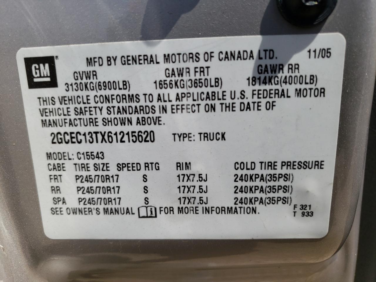 Foto 10 de la subasta – 2006 CHEVROLET SILVERADO con VIN 2GCEC13TX61215620
