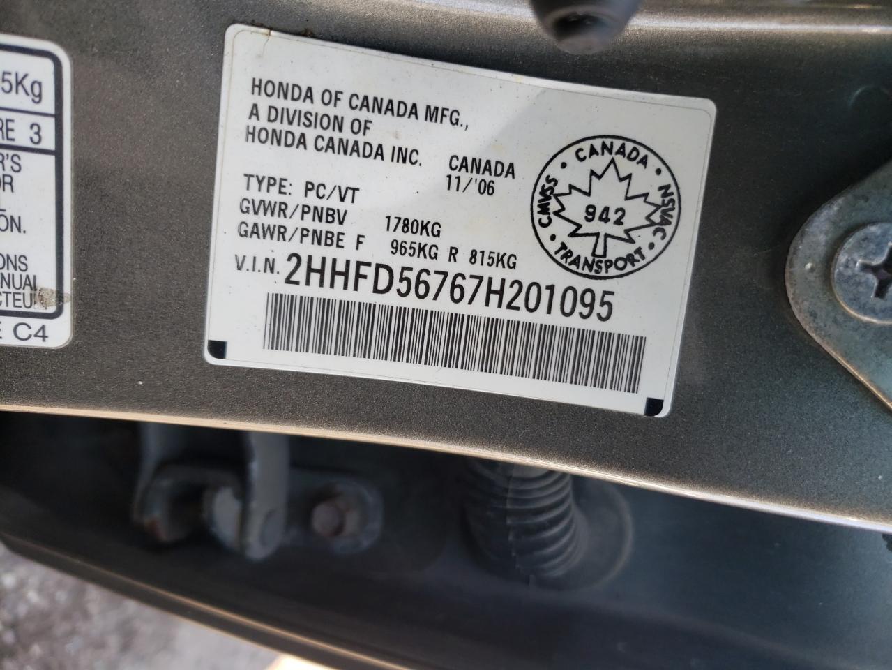 Zdjęcie 10 z aukcji – 2007 ACURA CSX PREMIU z VIN 2HHFD56767H201095