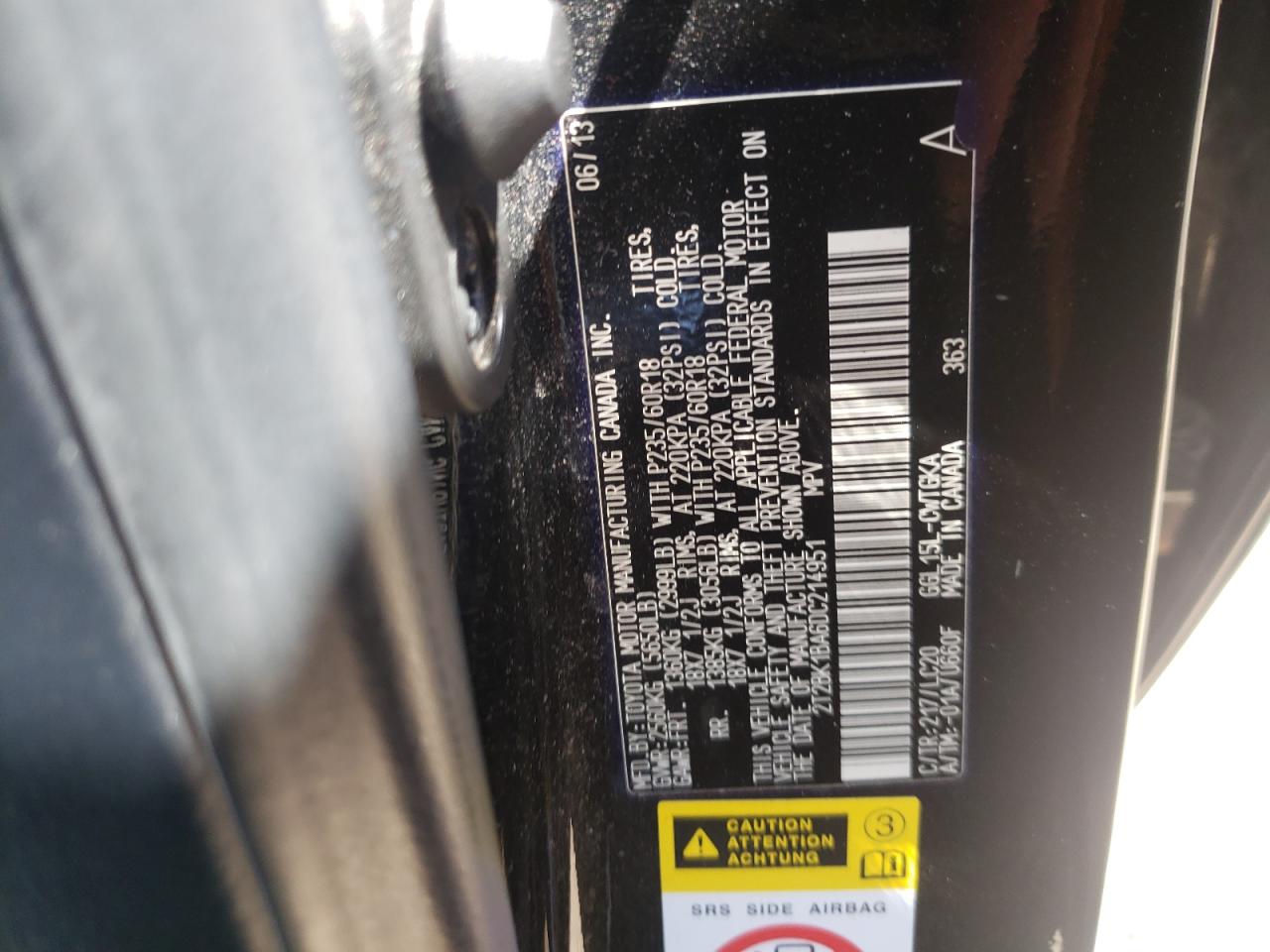 Photo 10 from auction – 2013 LEXUS RX 350 BAS with VIN 2T2BK1BA6DC214951