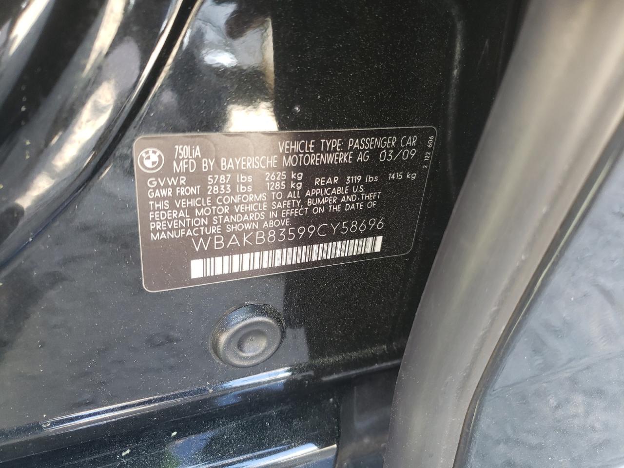 Photo 10 from auction – 2009 BMW 750 LI with VIN WBAKB83599CY58696
