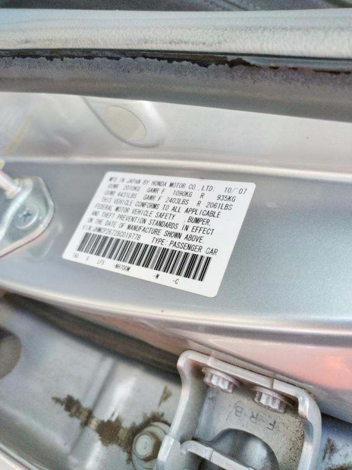 Photo 10 from auction – 2008 HONDA ACCORD EX with VIN JHMCP26728C019778