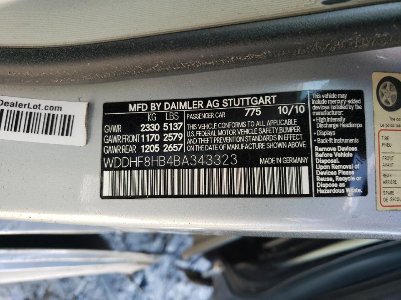 Photo 10 from auction – 2011 MERCEDES-BENZ E 350 4MAT with VIN WDDHF8HB4BA343323