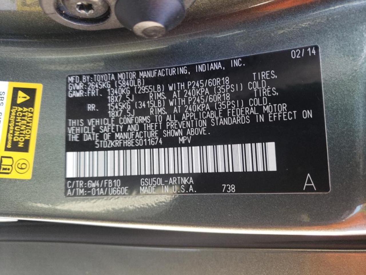 Photo 10 from auction – 2014 TOYOTA HIGHLANDER with VIN 5TDZKRFH8ES011674