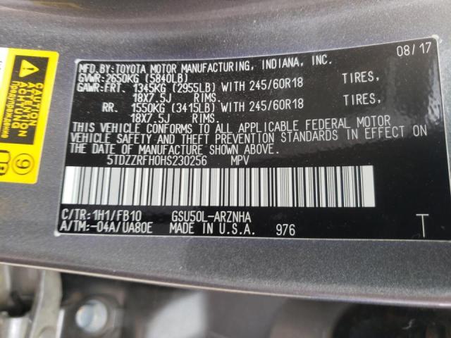 Photo 10 from auction – 2017 TOYOTA HIGHLANDER with VIN 5TDZZRFH0HS230256