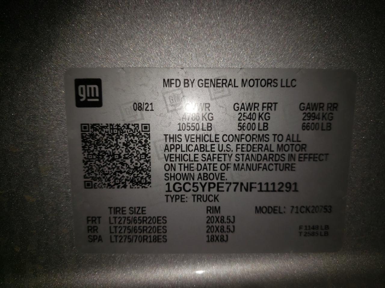 Photo 10 from auction – 2022 CHEVROLET SILVERADO with VIN 1GC5YPE77NF111291
