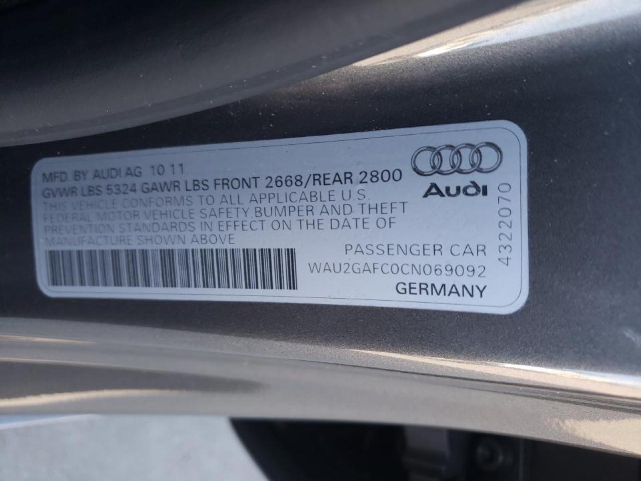 Photo 10 from auction – 2012 AUDI A7 PRESTIG with VIN WAU2GAFC0CN069092