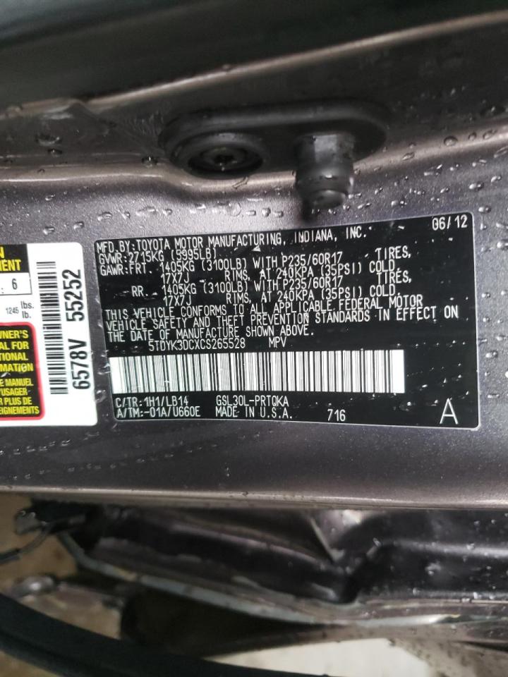 Photo 10 from auction – 2012 TOYOTA SIENNA XLE with VIN 5TDYK3DCXCS265528