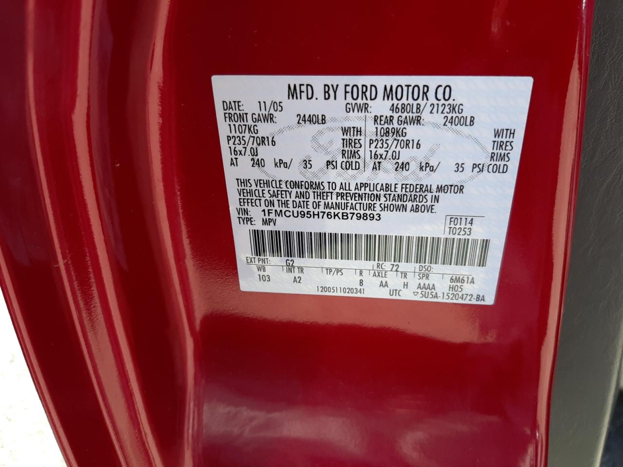 Photo 10 from auction – 2006 FORD ESCAPE HEV with VIN 1FMCU95H76KB79893