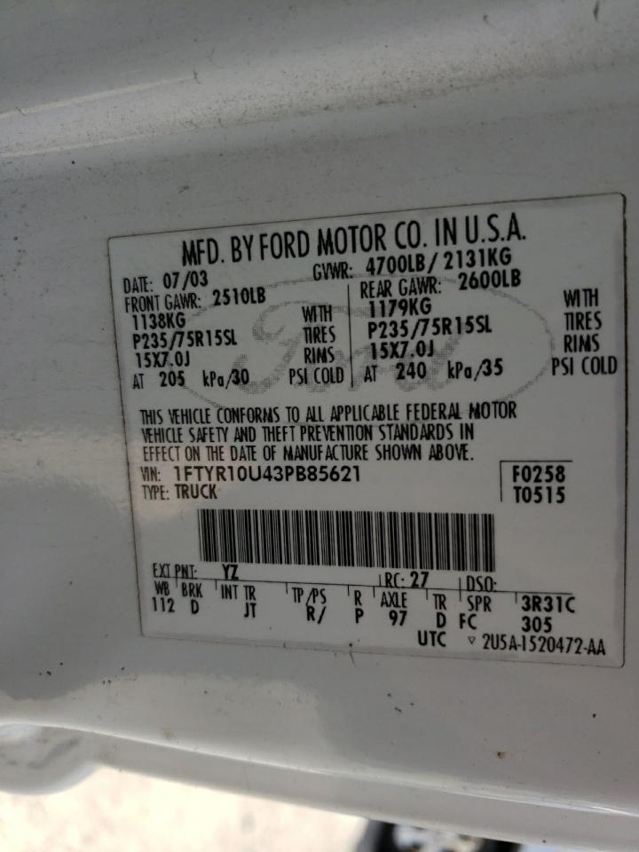 Photo 10 from auction – 2003 FORD RANGER with VIN 1FTYR10U43PB85621