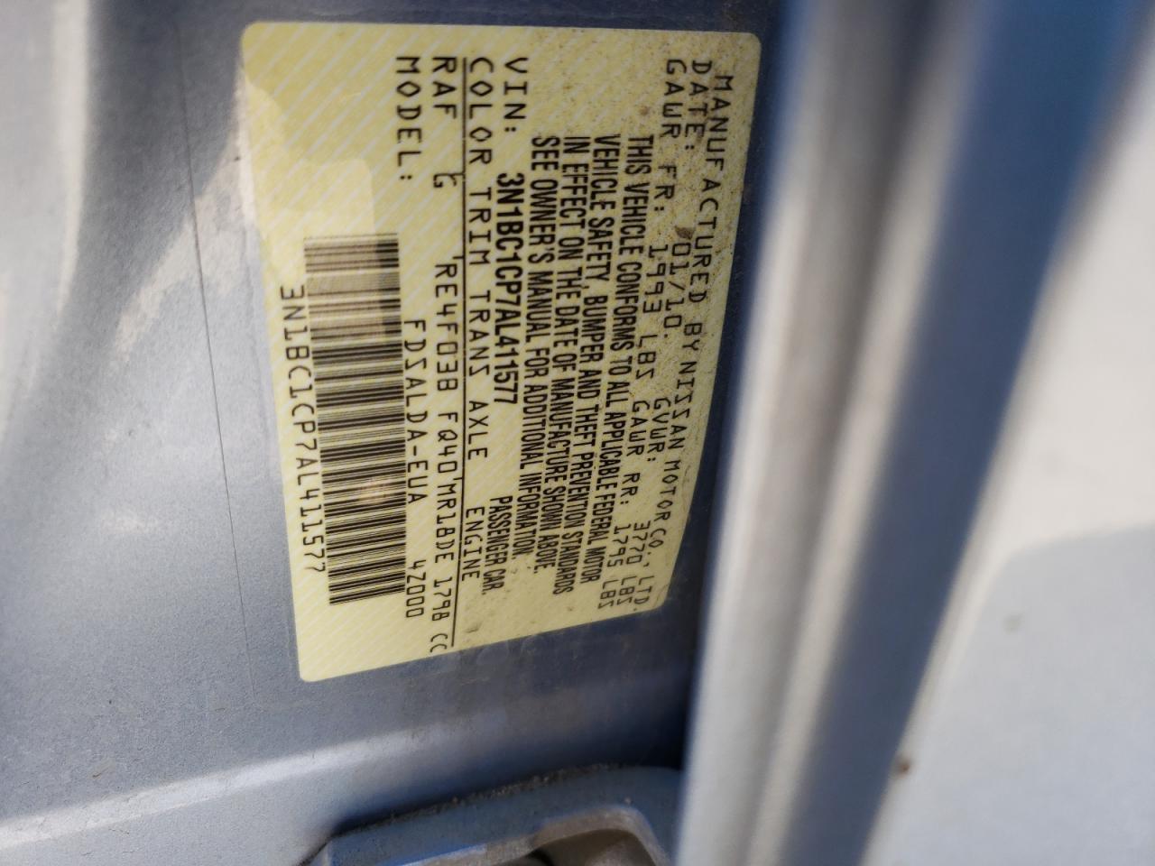Photo 10 from auction – 2010 NISSAN VERSA S with VIN 3N1BC1CP7AL411577