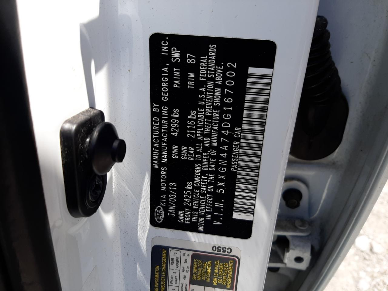Photo 10 from auction – 2013 KIA OPTIMA EX with VIN 5XXGN4A74DG167002