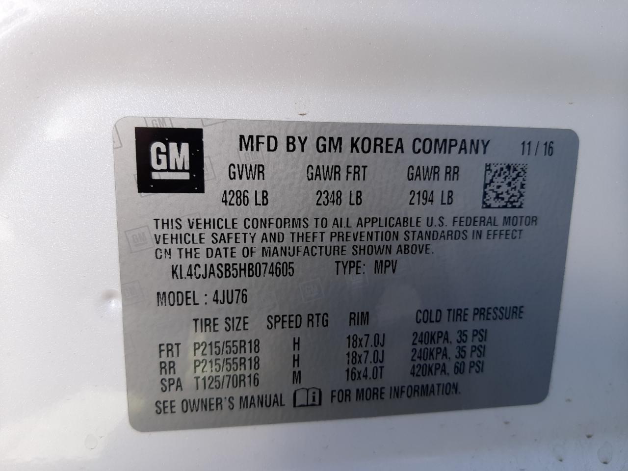 Photo 10 from auction – 2017 BUICK ENCORE PRE with VIN KL4CJASB5HB074605