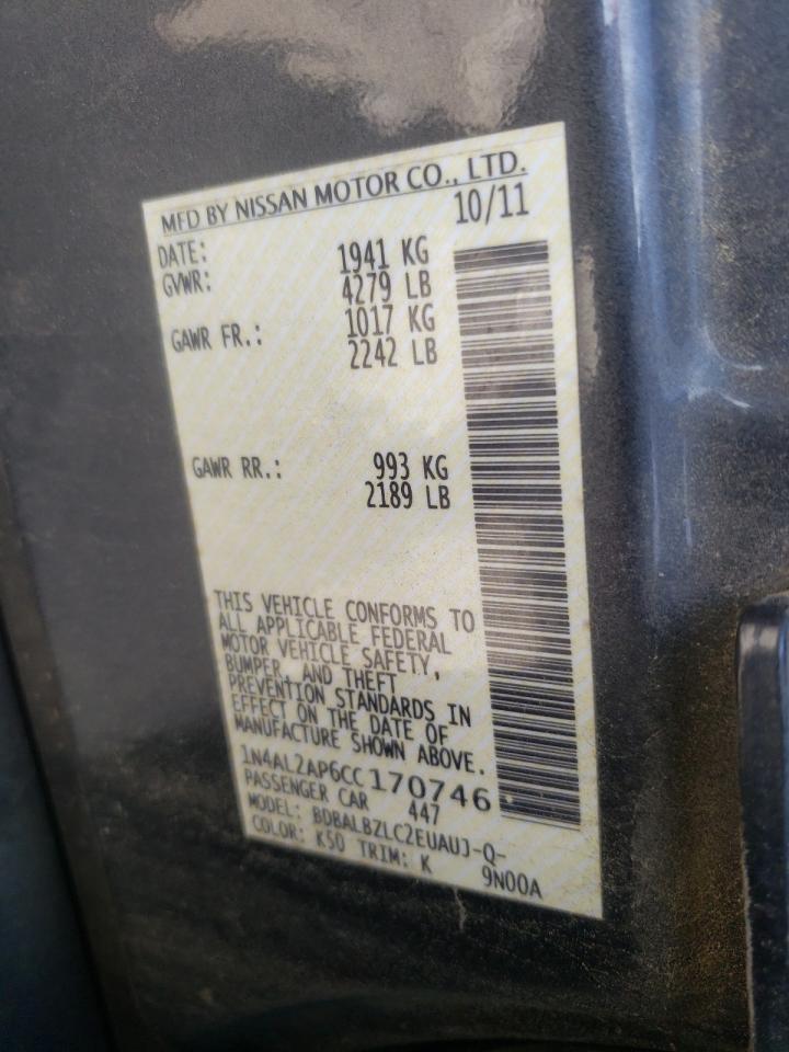 Photo 10 from auction – 2012 NISSAN ALTIMA BAS with VIN 1N4AL2AP6CC170746