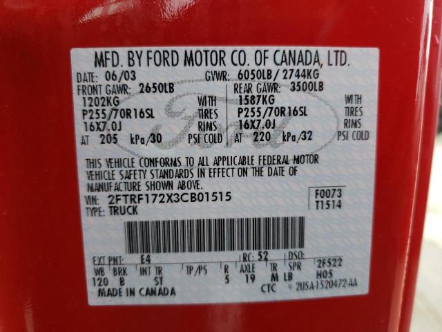Photo 10 from auction – 2003 FORD F150 with VIN 2FTRF172X3CB01515