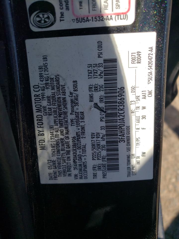 Photo 10 from auction – 2012 FORD FUSION SEL with VIN 3FAHP0JA2CR386906