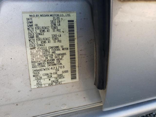 Photo 10 from auction – 2005 NISSAN FRONTIER C with VIN 1N6AD07W35C421703