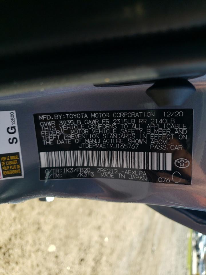 Photo 10 from auction – 2021 TOYOTA COROLLA LE with VIN JTDEPMAE1MJ165767