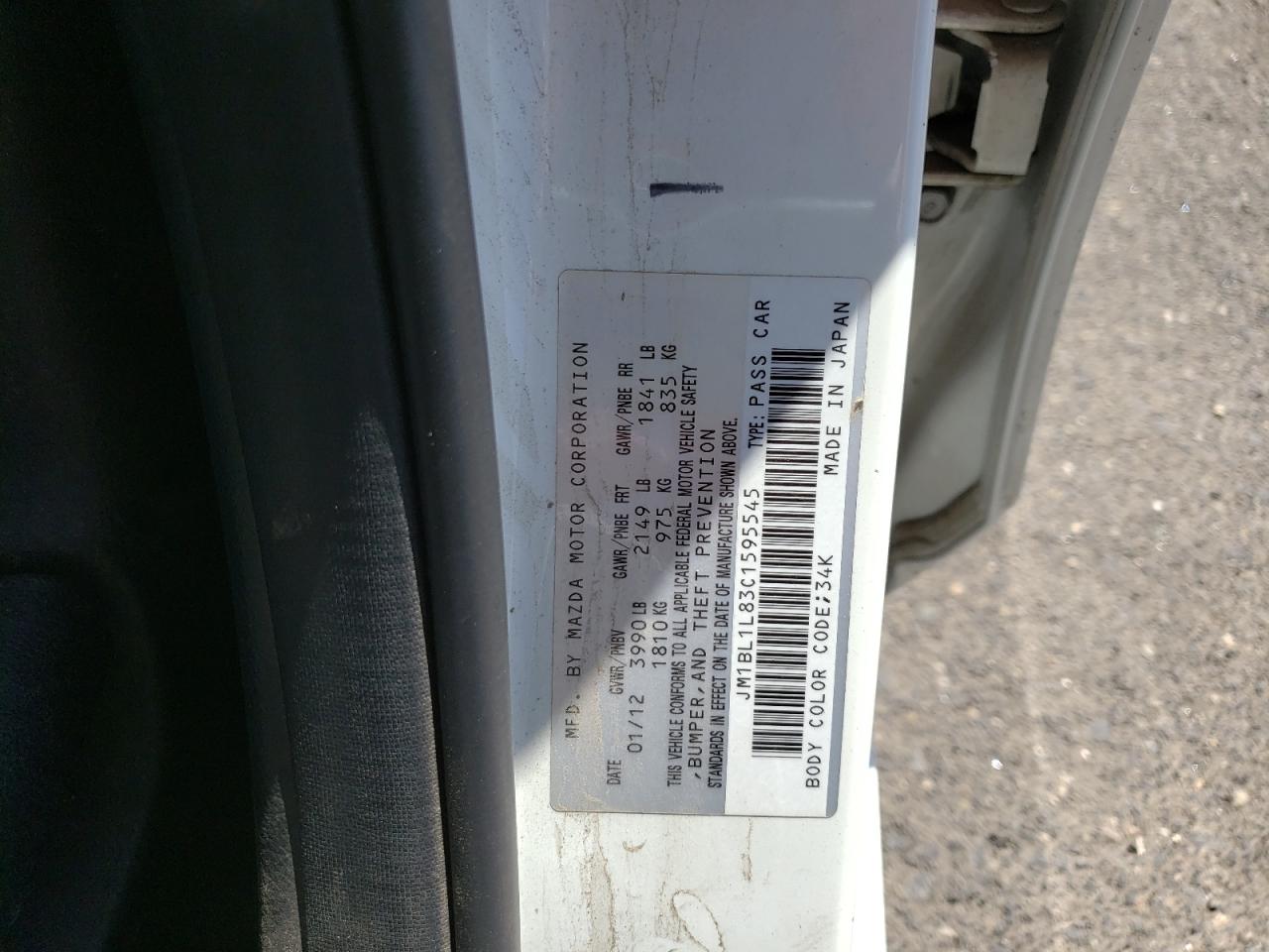 Photo 10 from auction – 2012 MAZDA 3 I with VIN JM1BL1L83C1595545