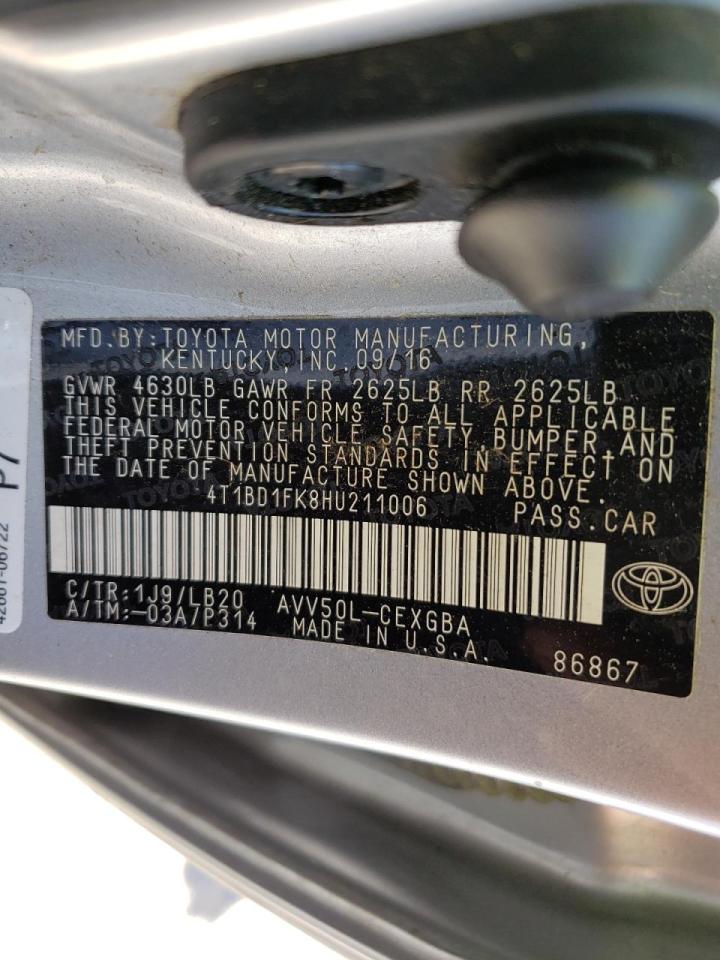 Photo 10 from auction – 2017 TOYOTA CAMRY HYBR with VIN 4T1BD1FK8HU211006
