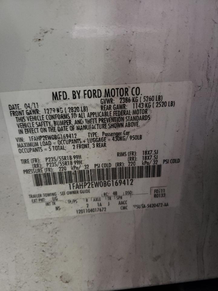 Photo 10 from auction – 2011 FORD TAURUS SEL with VIN 1FAHP2EW0BG169412