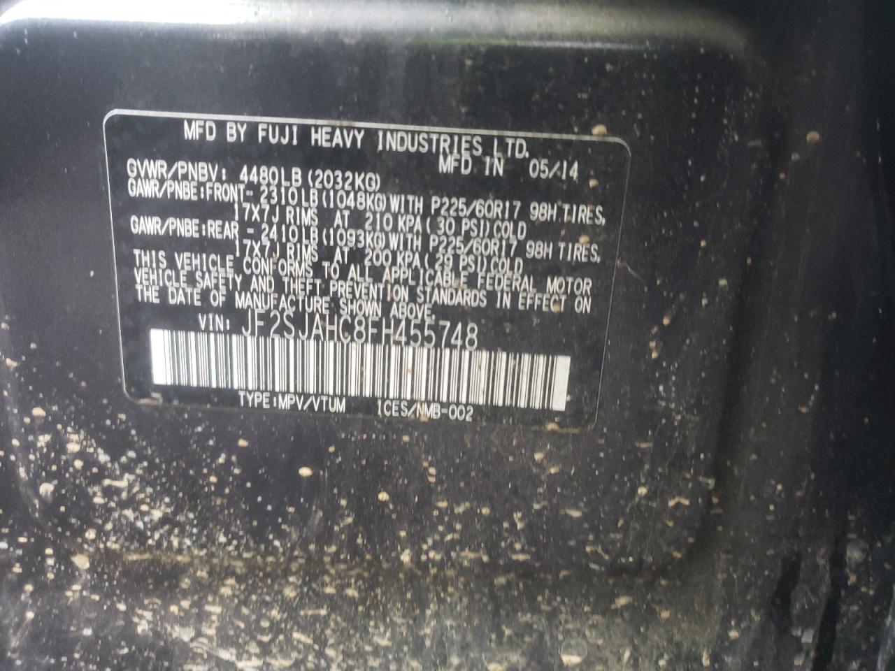 Фото 10 с аукциона – 2015 SUBARU FORESTER 2 с VIN JF2SJAHC8FH455748