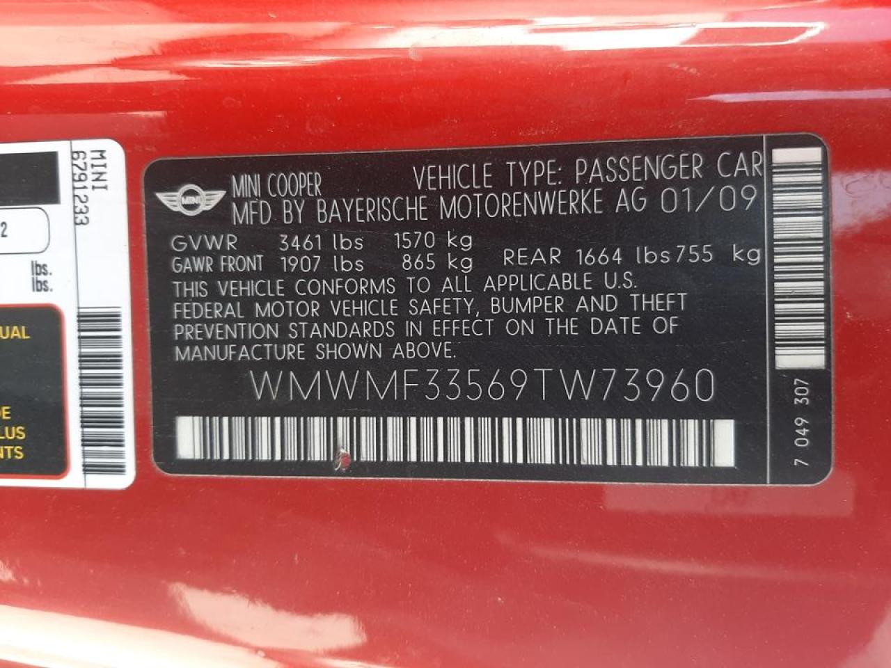 Photo 10 from auction – 2009 MINI COOPER with VIN WMWMF33569TW73960