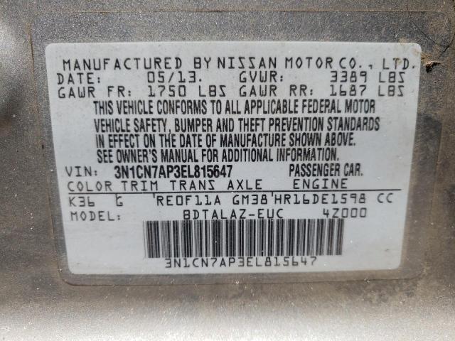 Photo 10 from auction – 2014 NISSAN VERSA with VIN 3N1CN7AP3EL815647