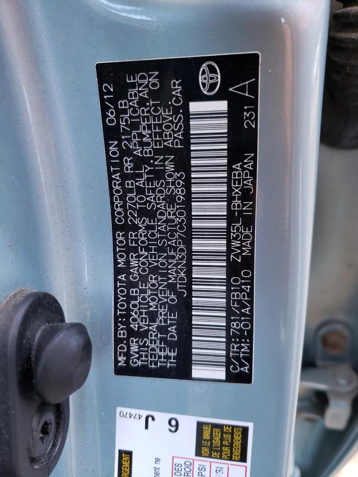 Photo 10 from auction – 2012 TOYOTA PRIUS PLUG with VIN JTDKN3DP7C3019893
