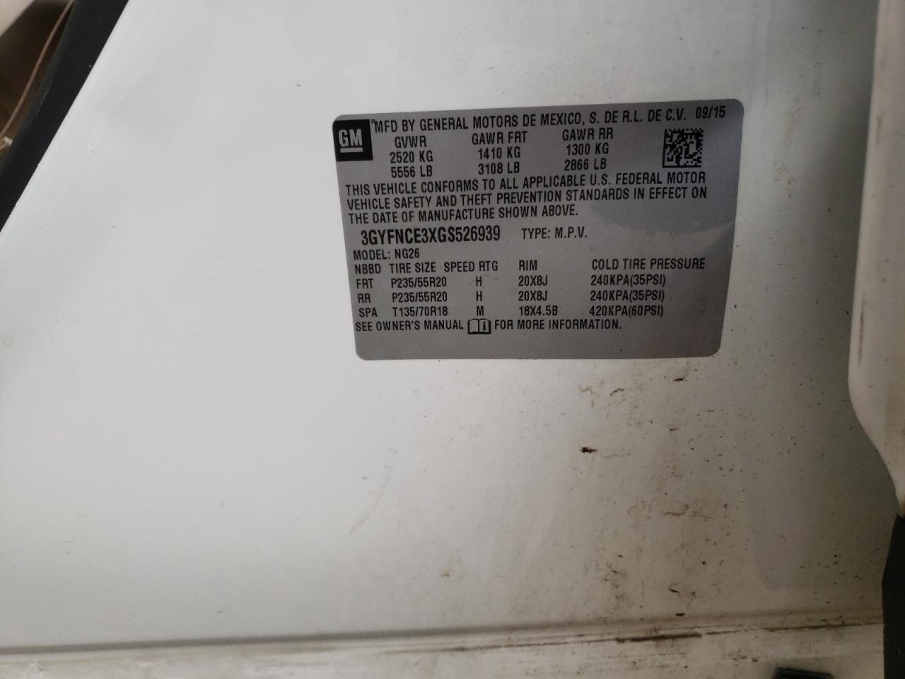 Photo 10 from auction – 2016 CADILLAC SRX PERFOR with VIN 3GYFNCE3XGS526939