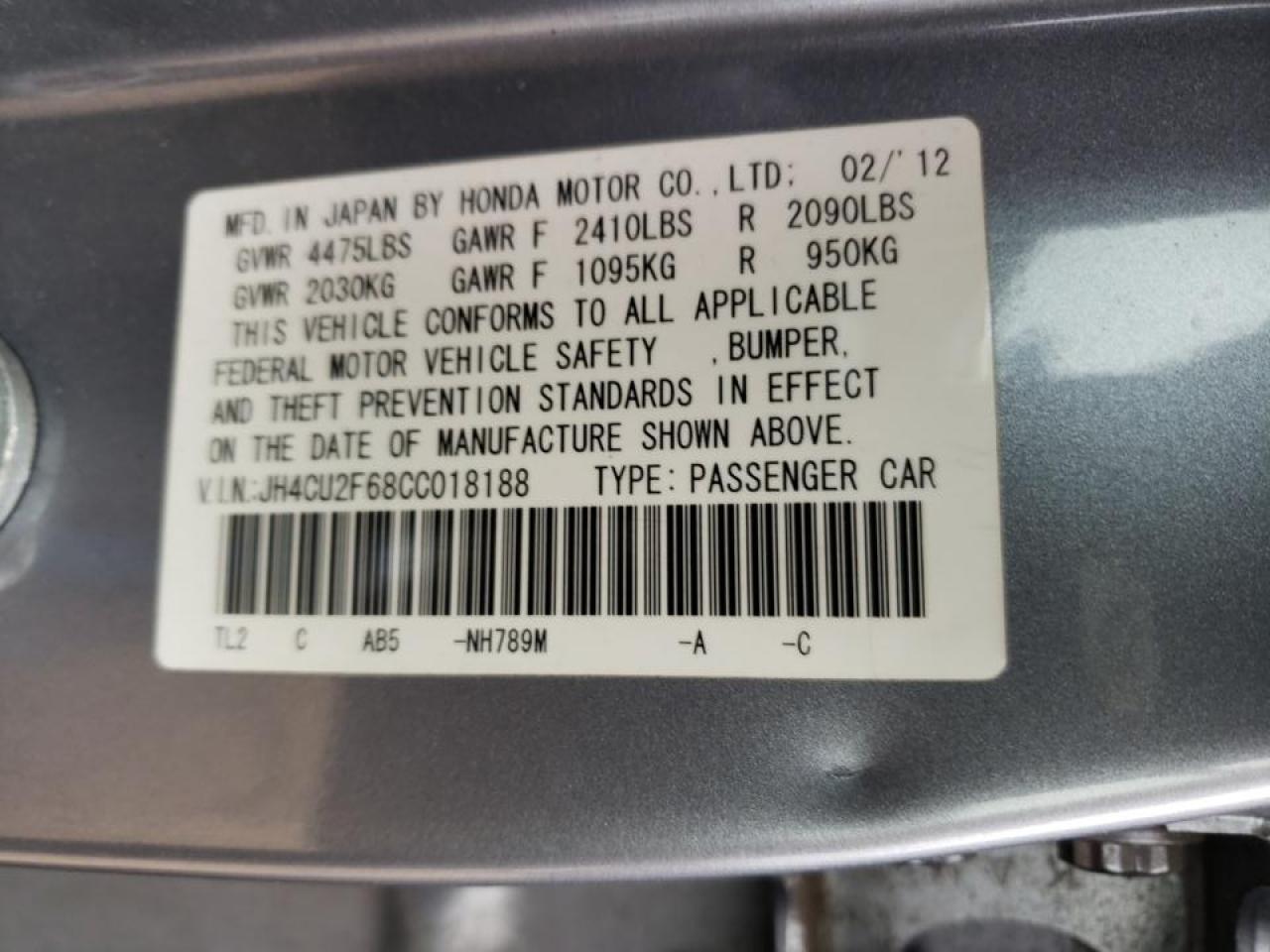 Photo 10 from auction – 2012 ACURA TSX TECH with VIN JH4CU2F68CC018188