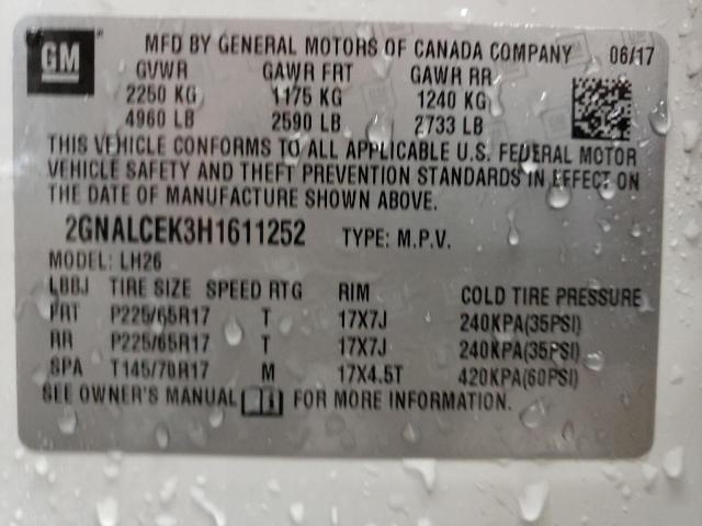 Photo 10 from auction – 2017 CHEVROLET EQUINOX LT with VIN 2GNALCEK3H1611252