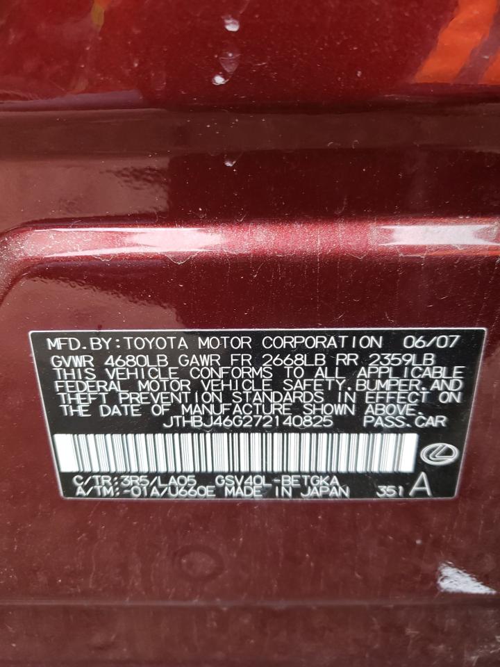 Photo 10 from auction – 2007 LEXUS ES 350 with VIN JTHBJ46G272140825