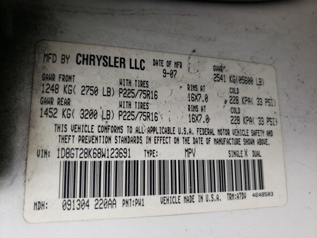 Photo 10 from auction – 2008 DODGE NITRO SXT with VIN 1D8GT28K68W123691