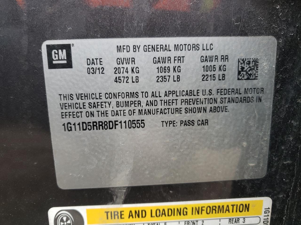Photo 10 from auction – 2013 CHEVROLET MALIBU 1LT with VIN 1G11D5RR8DF110555