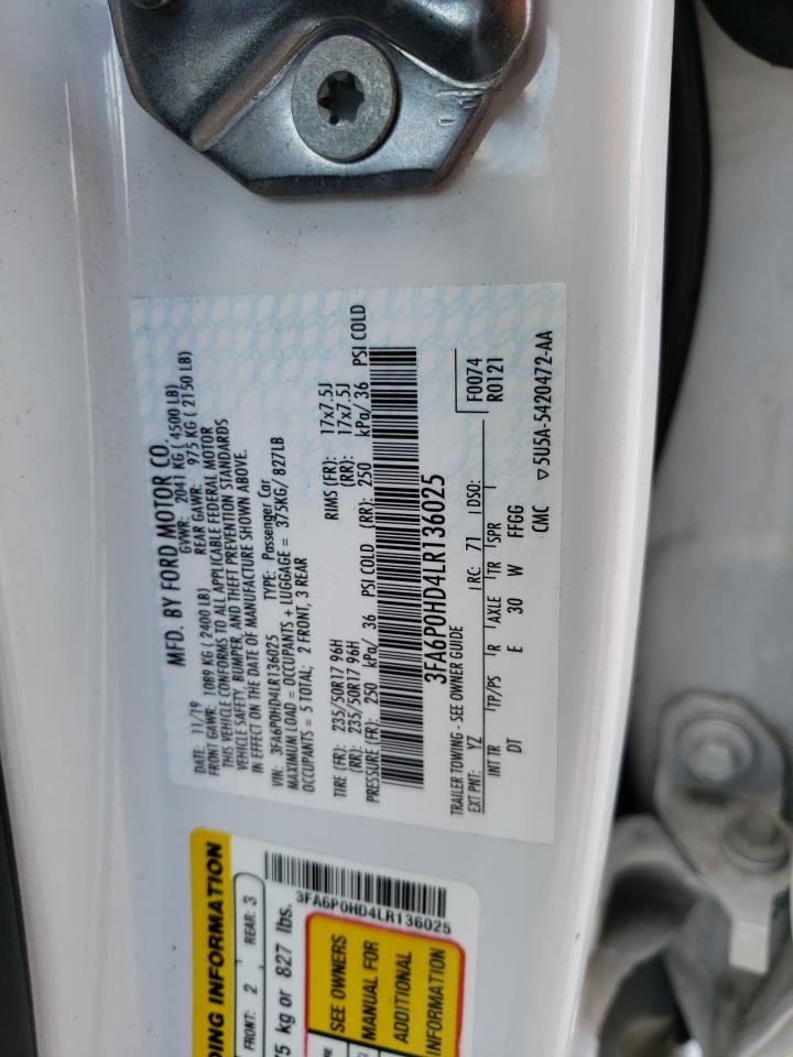 Photo 10 from auction – 2020 FORD FUSION SE with VIN 3FA6P0HD4LR136025