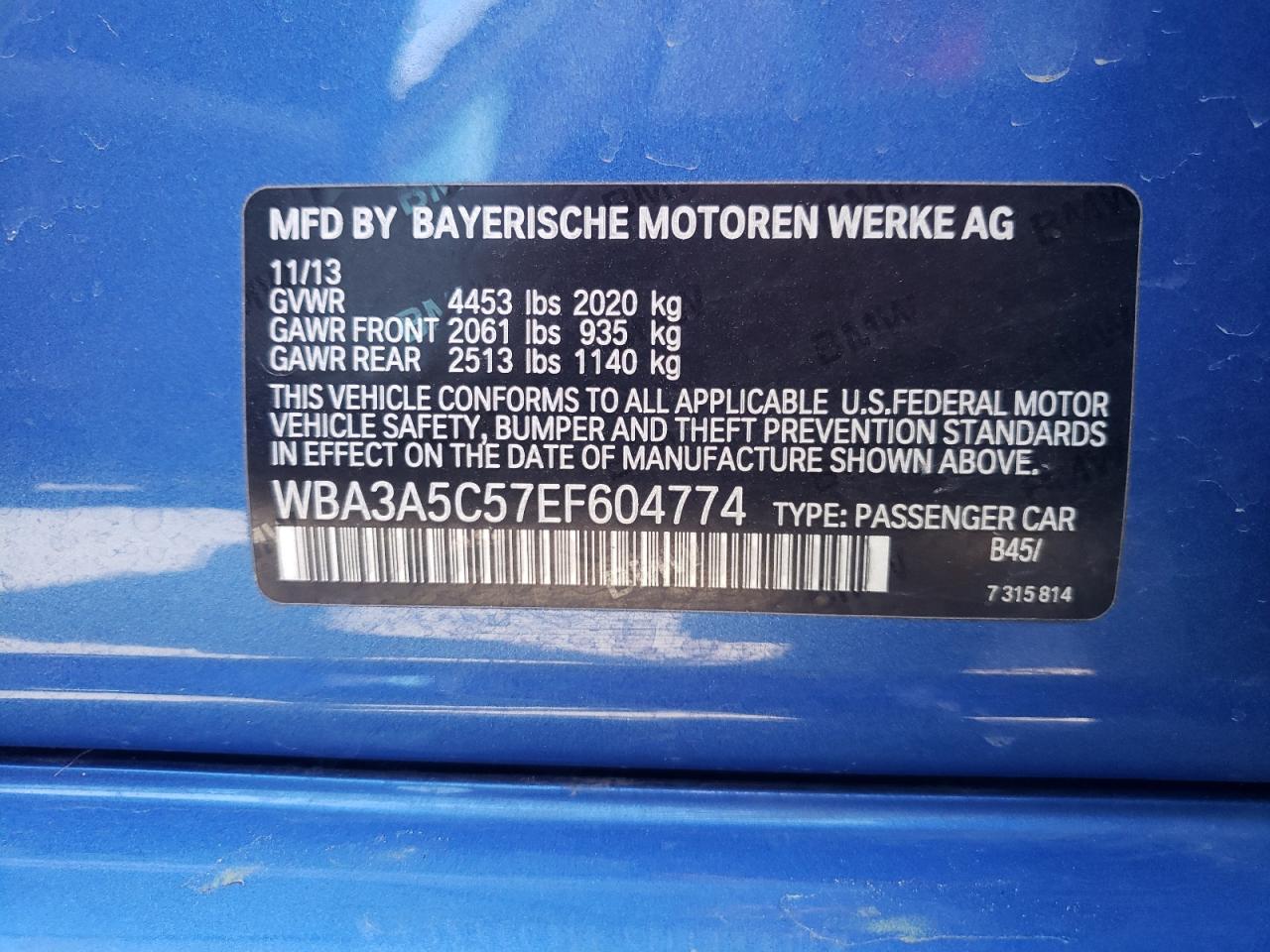 Photo 10 from auction – 2014 BMW 328 I with VIN WBA3A5C57EF604774