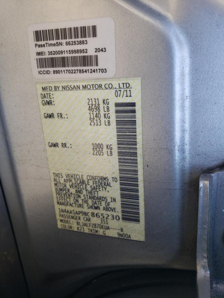 Photo 10 from auction – 2011 NISSAN MAXIMA S with VIN 1N4AA5AP9BC865230